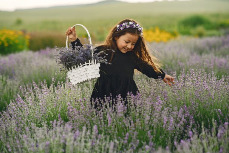 smiling girl in field of lavender